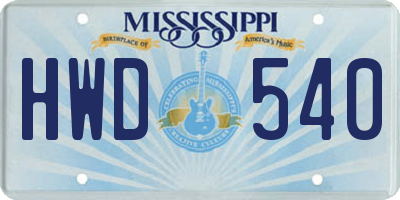 MS license plate HWD540