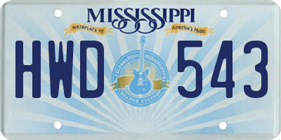 MS license plate HWD543