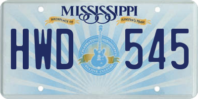 MS license plate HWD545