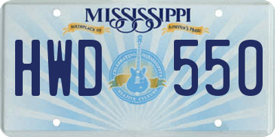 MS license plate HWD550