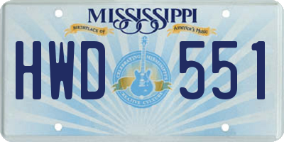 MS license plate HWD551