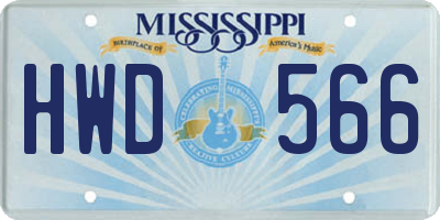 MS license plate HWD566