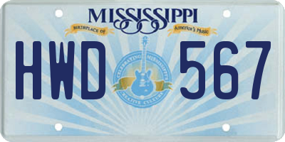 MS license plate HWD567