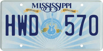 MS license plate HWD570