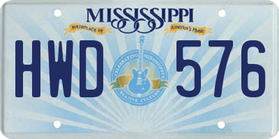 MS license plate HWD576