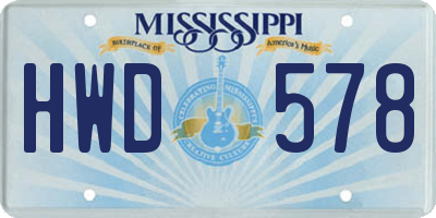 MS license plate HWD578