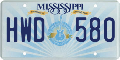 MS license plate HWD580