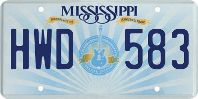 MS license plate HWD583