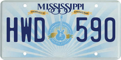 MS license plate HWD590