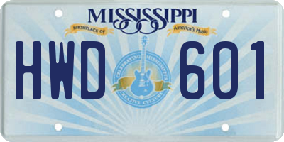 MS license plate HWD601