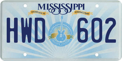 MS license plate HWD602