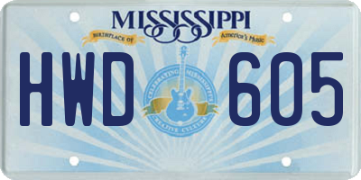 MS license plate HWD605
