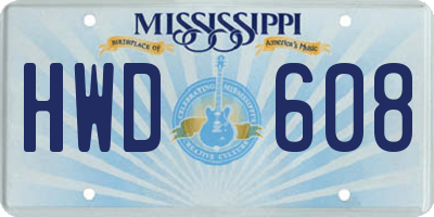 MS license plate HWD608