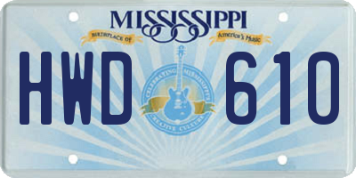MS license plate HWD610