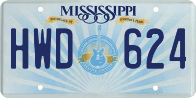 MS license plate HWD624