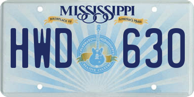 MS license plate HWD630