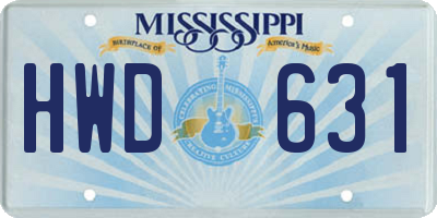 MS license plate HWD631