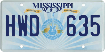 MS license plate HWD635