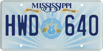 MS license plate HWD640