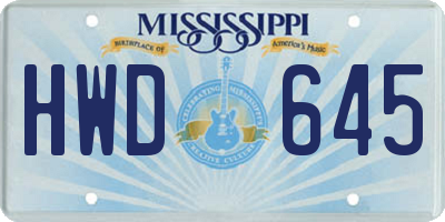 MS license plate HWD645