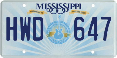 MS license plate HWD647