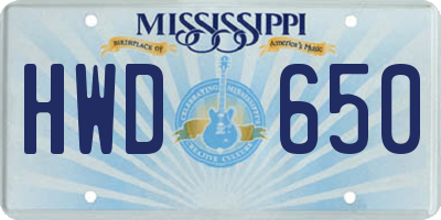 MS license plate HWD650