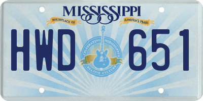 MS license plate HWD651