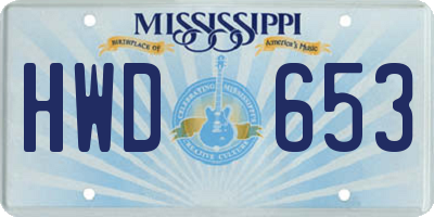 MS license plate HWD653