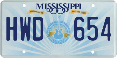 MS license plate HWD654