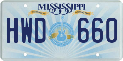 MS license plate HWD660