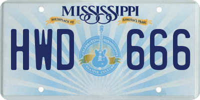 MS license plate HWD666