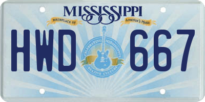 MS license plate HWD667
