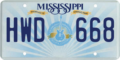 MS license plate HWD668