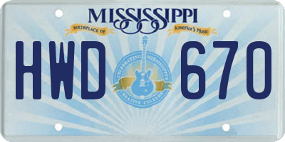 MS license plate HWD670