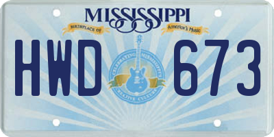MS license plate HWD673