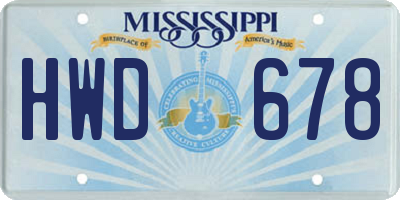 MS license plate HWD678