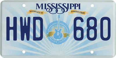 MS license plate HWD680