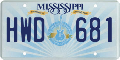 MS license plate HWD681