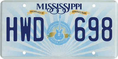 MS license plate HWD698