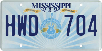MS license plate HWD704
