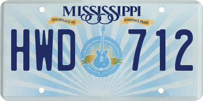 MS license plate HWD712
