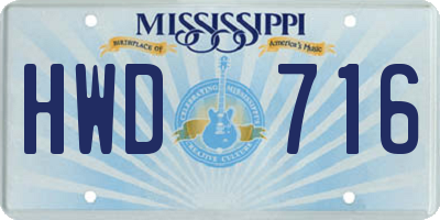 MS license plate HWD716