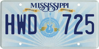 MS license plate HWD725