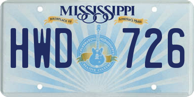 MS license plate HWD726