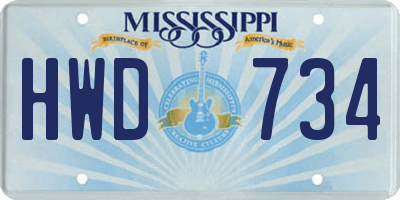 MS license plate HWD734