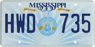 MS license plate HWD735