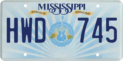 MS license plate HWD745