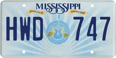 MS license plate HWD747