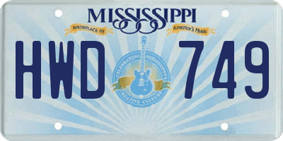 MS license plate HWD749