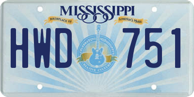 MS license plate HWD751
